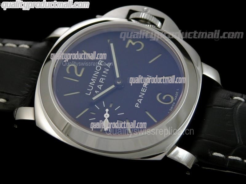 Panerai PAM111 Superlume Handwound Watch-Blue Dial/Subdials-Dark Tan Calf Leather Strap 