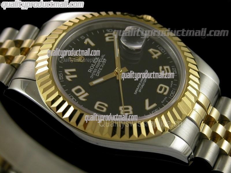 Rolex Datejust II 41mm Two Tone Fluted Bezel18k Gold-Black Dial Lumed Numeral Markers-Stainless Steel Jubilee Bracelet 