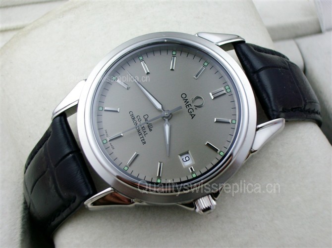 Omega De Ville Automatic-Grey Dial-Gormment Markers-Black Genuine Leather Strap