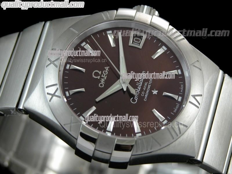 Omega Constellation Double Eagle Swiss-Brown Dial-Stainless Steel Linked Strap