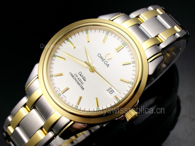 Omega De Ville Automatic 18k Gold-White Dial-Gormment Markers-Stainless Steal Strap