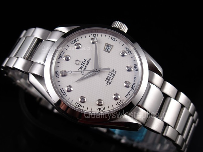 Omega Sea-Master OM6236 Automatic-White Dial-Diamond Markers-Brushed Stainless Steel Strap