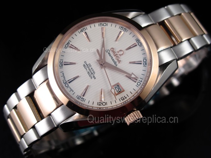 Omega Sea-Master OM6197 Automatic 18k Rose Gold-White Dial-Gormment Markers-Brushed Stainless Steel Strap