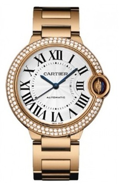 Cartier Ballon Bleu Automatic Watch WJBB0037 Rose Gold Diamonds Bezel 36mm