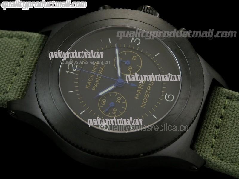 Panerai PAM300 Mare Nostrum PVD Venus Handwound Chronograph - Green Nylon Strap