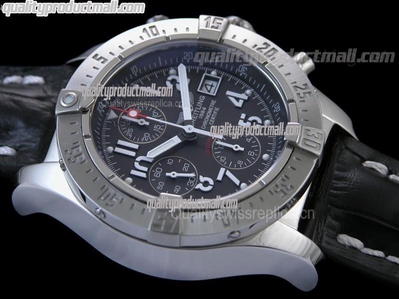 Breitling Skyland Avenger Chronograph-Grey Dial Grey Subdials-Black Leather Bracelet