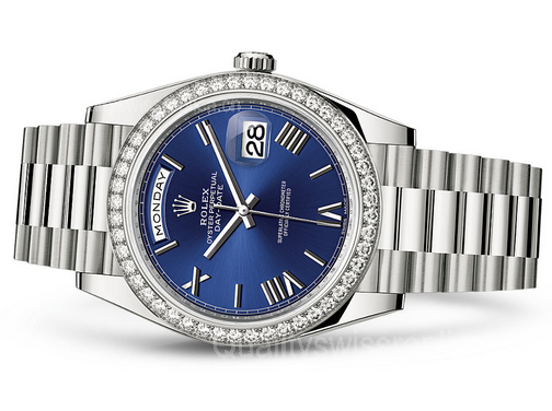 Rolex Day-Date 228349 Swiss Automatic Watch Blue Dial Diamonds Bezel 40MM
