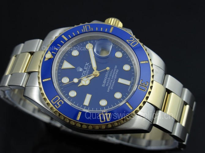 Rolex Submariner 116613 Automatic 18k Gold-Luminous Blue Dial-Stainless Steal Strap （Rolex submariner blue dial replica）