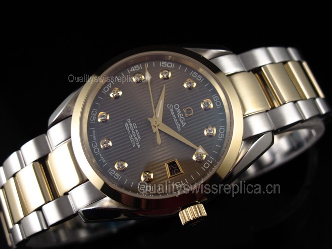 Omega Sea-Master OM6204 Automatic 18k Gold-Brown Dial-Diamond Markers-Brushed Stainless Steel Strap