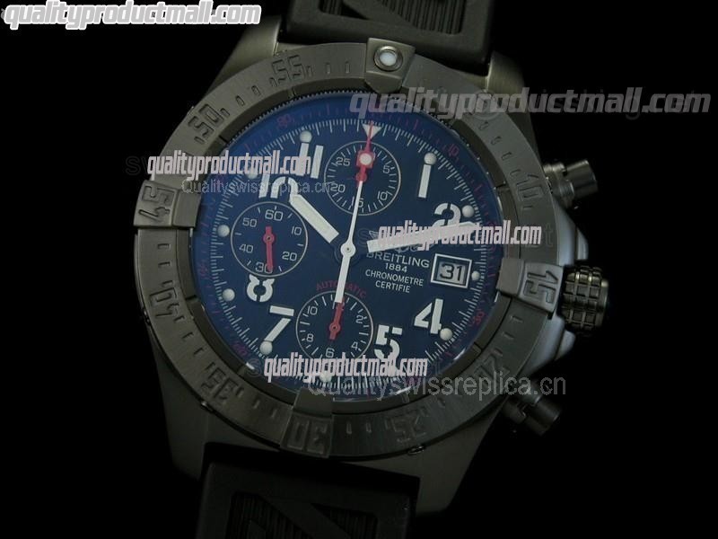 Breitling Navitimer Avenger Skyland Chronograph-Black Dial Embossed Numeral Markers-Black Rubber Strap