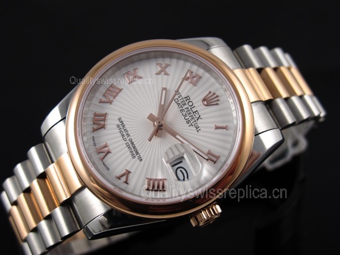 Rolex Datejust E721 Automatic 18k Gold-White Dial Roman Number Markers-Stainless Steel Strap
