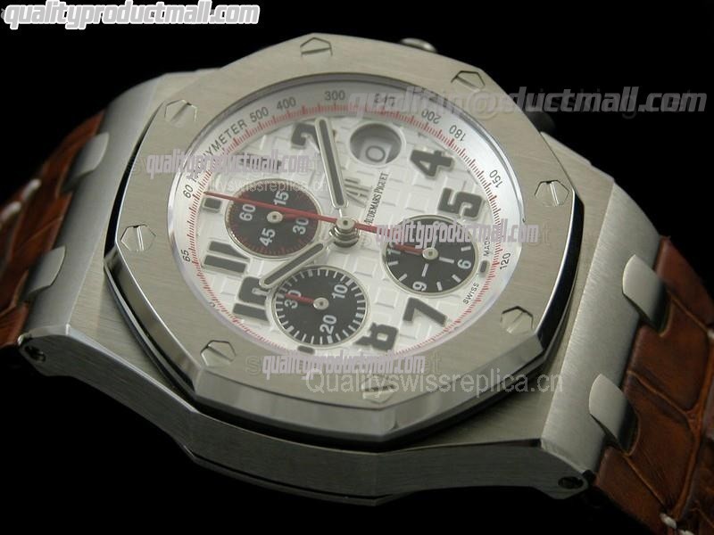 Audemars Piguet Royal Oak 2009 Silver Theme Edition-White Checkered Dial Numeral Hour Markers-Brown Leather Strap