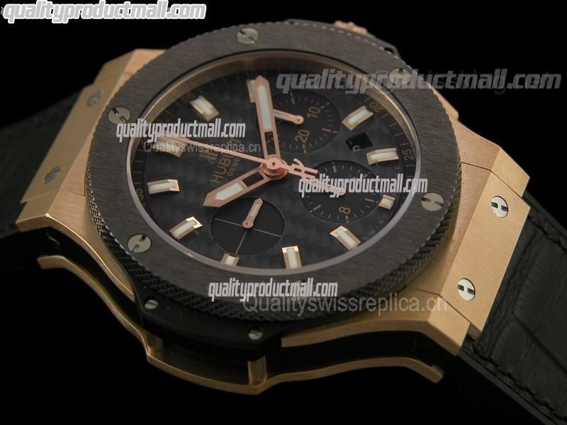 Hublot Big Bang Evolution Ultimate Chronograph 18k Rose Gold-Matt Black Dial Lumed Steel Markers-Black Leather Strap