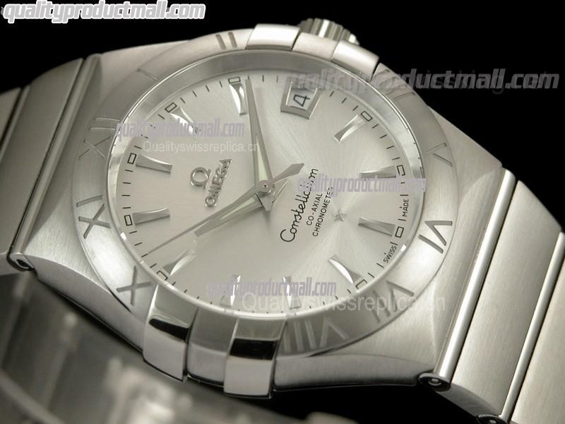 Omega Constellation Double Eagle Swiss-Silver Dial-Stainless Steel Linked Strap