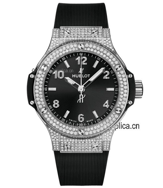 Hublot Big Bang Quartz Watch Diamonds Paved Black Dial - 38mm 