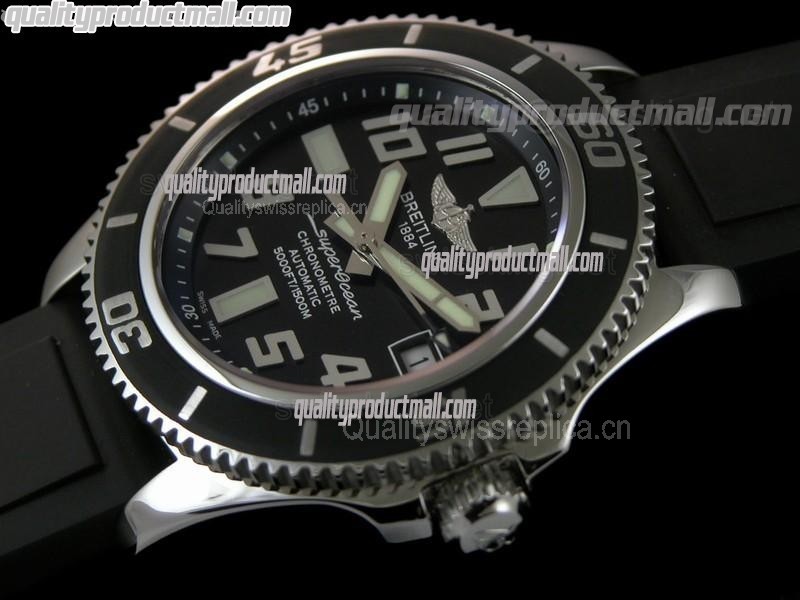 Breitling SuperOcean Abyss 42MM  Automatic Watch-Black Dial Black Inner Bezel-Pro Diver Black Rubber Strap