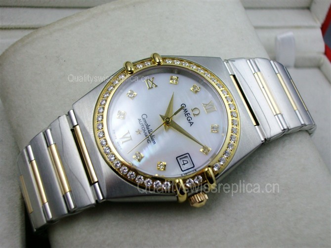 Omega Constellation OM6100 Automatic-18k Gold White Dial-Stainless Steel TT Linked Strap