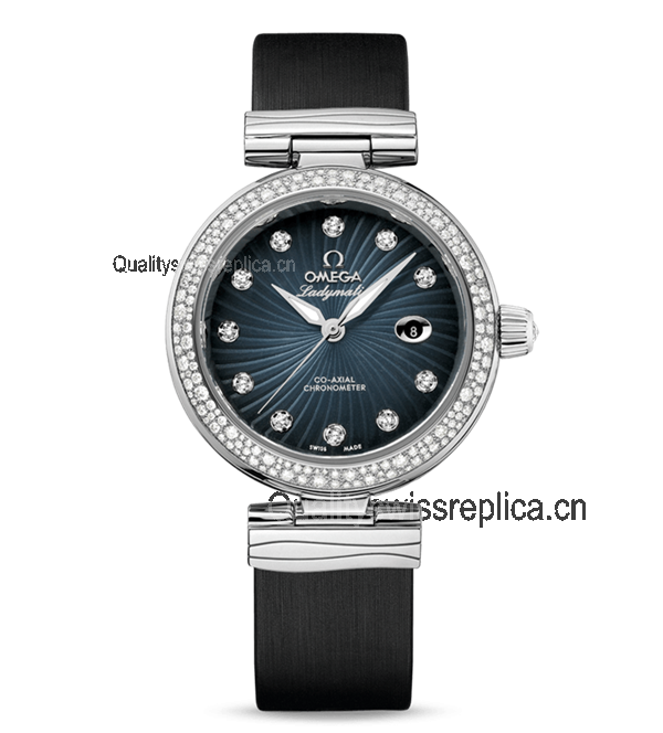 Omega De Ville Ladymatic Automatic Watch Blue Dial Black Leather 34mm