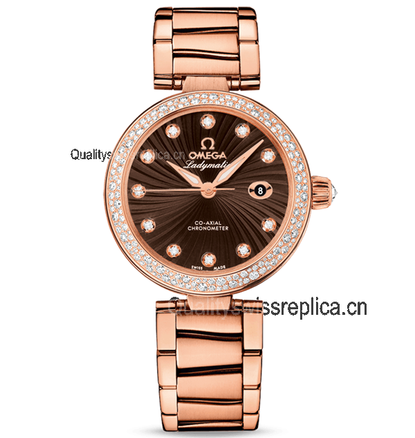 Omega De Ville Ladymatic Automatic Watch Rose Gold Brown Dial 34mm  