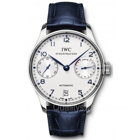 IWC Portuguese 7 Days Swiss Automatic Watch IW500107-White Dial Dark Blue Leather Strap