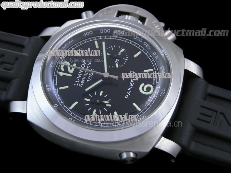 Panerai Luminor Daylight PAM213 Ratttrapante Chronograph-Black Dial Black Subdials-Black Rubber Strap