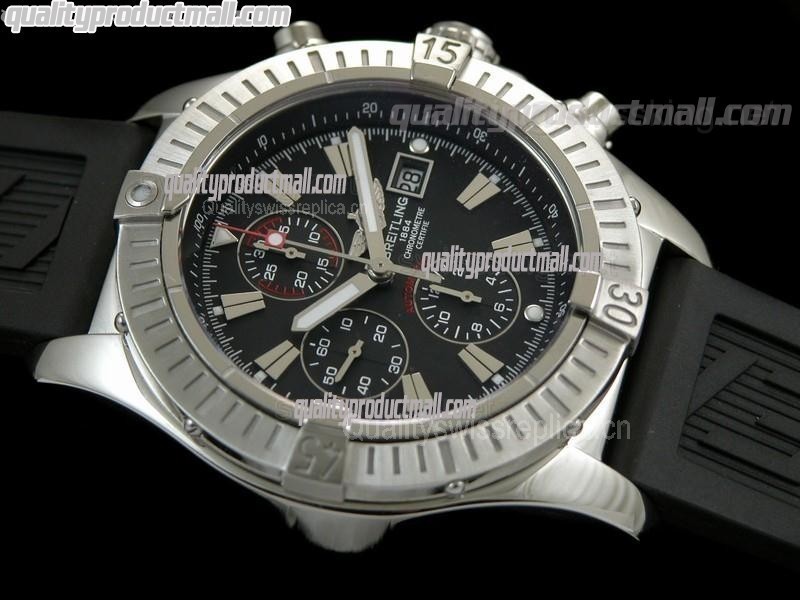 Breitling Blacksteel Super Avenger 48MM-Black Dial Black Subdials-Black Rubber Strap