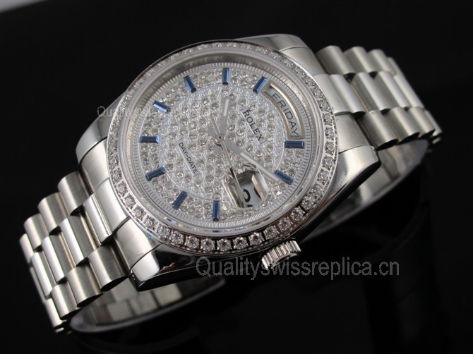 Rolex Day-Date E727 Automatic-Diamond Dial Gormment Markers-Stainless Steel Strap