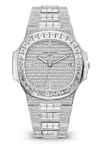 Patek Philippe Nautilus Automatic Watch 5719/10G-010 Diamonds Paved Dial 35.2mm