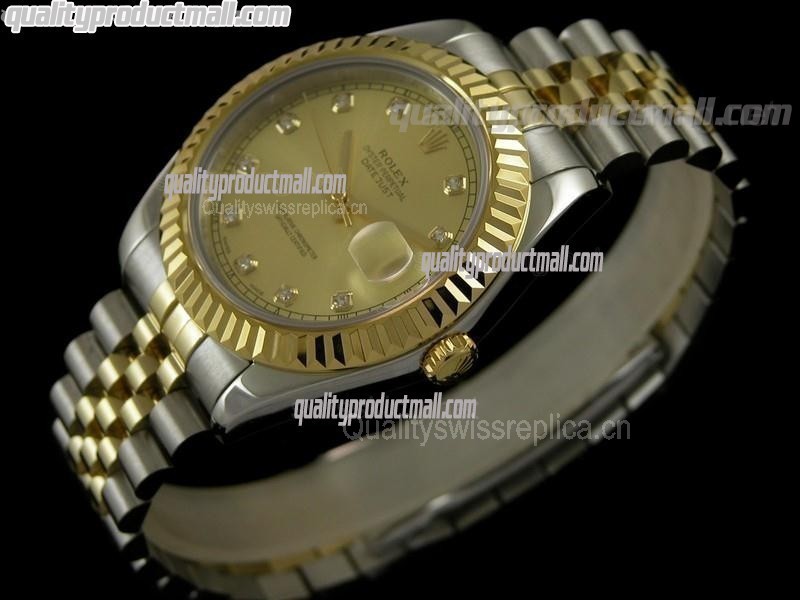 Rolex Datejust II 41mm Automatic Two Tone Fluted Bezel 18k Gold-Gold Dial Diamond Markers-Stainless Steel Jubilee Bracelet