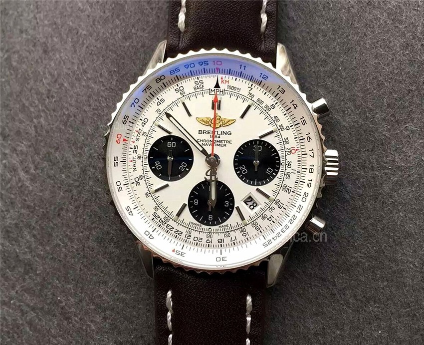 Breitling Navitimer Swiss Automatic Chronograph-White Dial Black Strap
