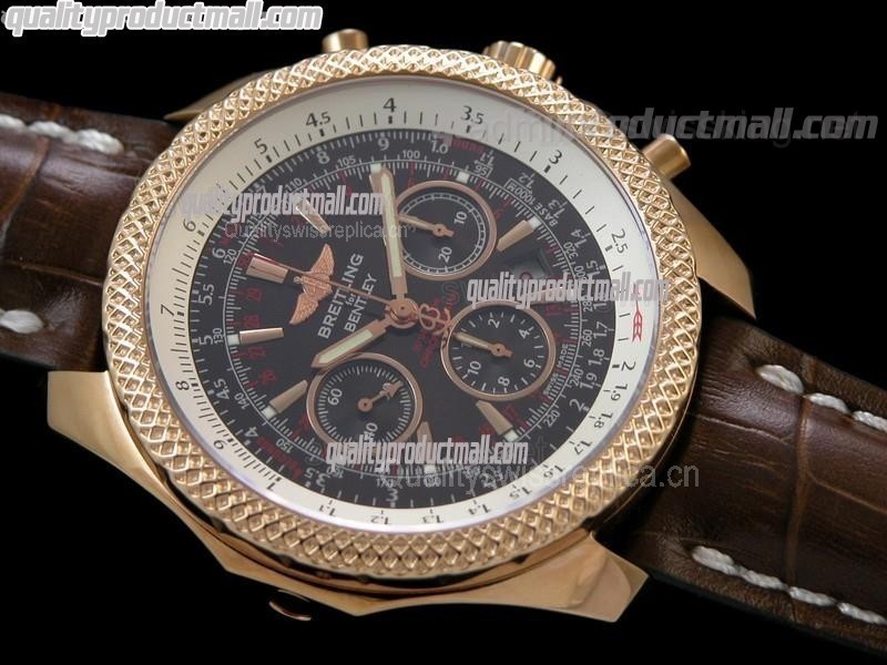 Breitling Bentley 30S Chronograph 18K Rose Gold-Brown Dial Brown Subdials-Brown Leather Strap