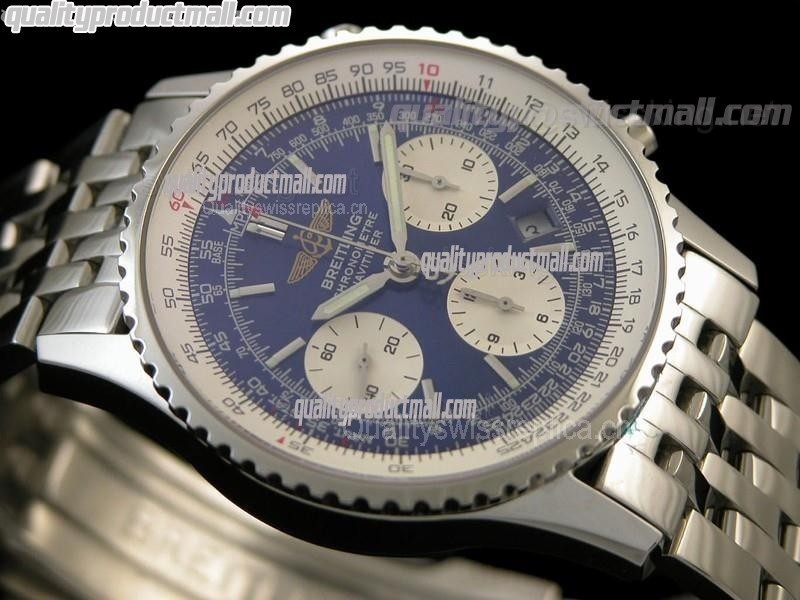 Breitling Navitimer Chronometre Chronograph-Blue Dial Index Hour Markers-Stainless Steel Strap