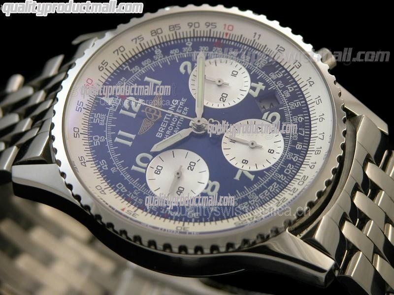 Breitling Navitimer Chronometre Chronograph-Blue Dial Numeral Markers-Stainless Steel Strap
