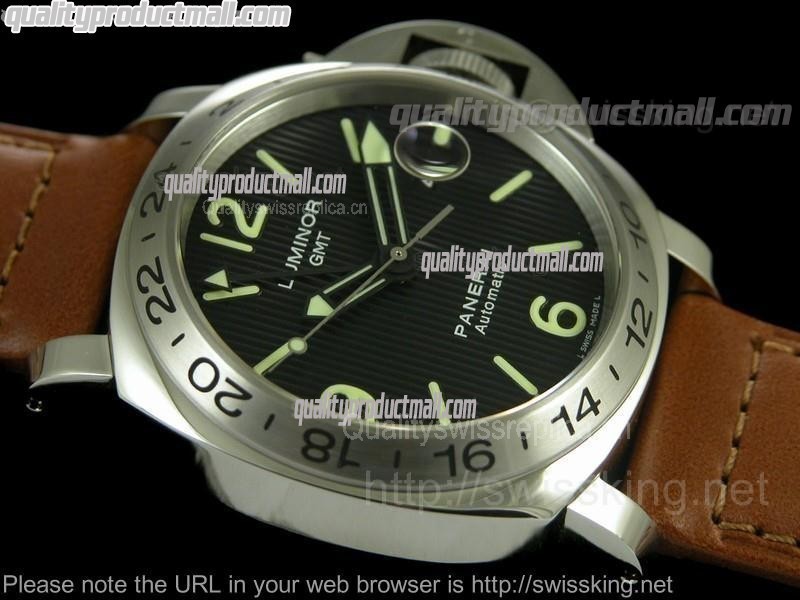 Panerai PAM 029 GMT Automatic-Black Dial Stick Hour Markers-Brown Leather Strap