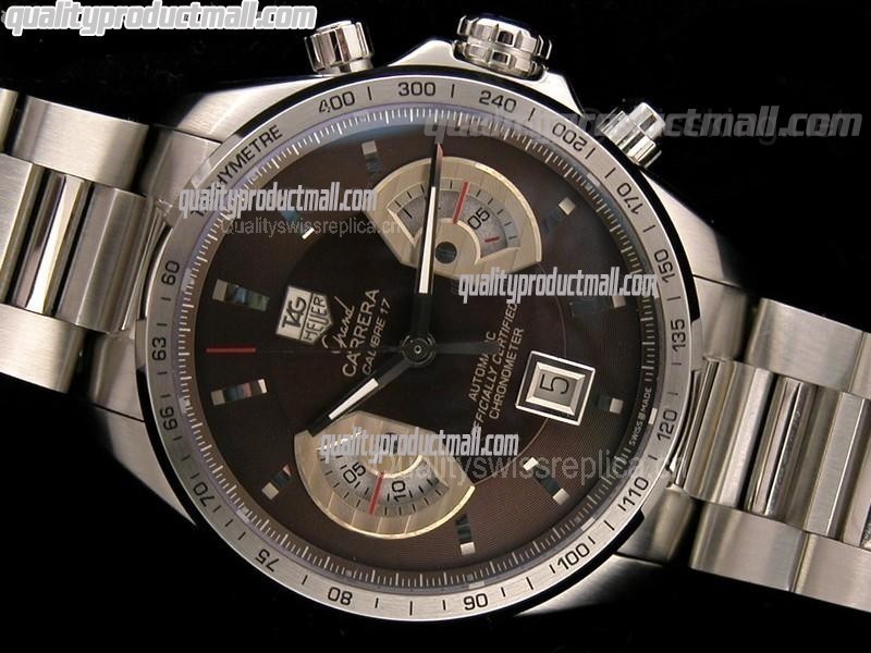 Tag Heuer Grand Carrera Calibre 17 Automatic Chronograph-Brown Dial Silver Subdials-Stainless Steel bracelet