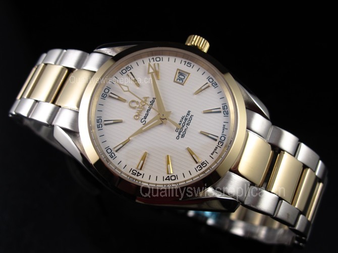 Omega Sea-Master OM6208 Automatic 18k Gold-White Dial-Gormment Markers-Brushed Stainless Steel Strap