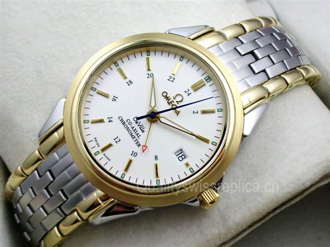 Omega De Ville Automatic 18k Gold-White Dial-Gormment Markers-Stainless Steal Strap