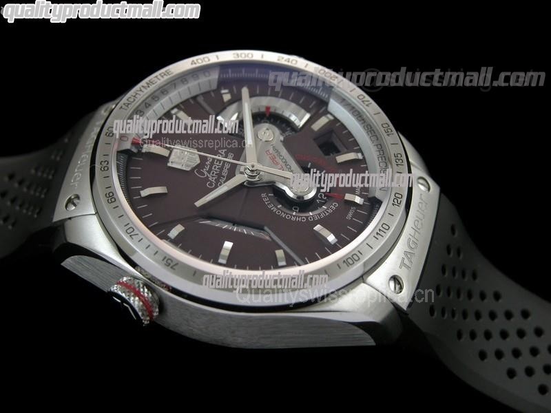 Tag Heuer Grand Carrera Calibre 36 Chronograph-Brown dial Sucken Steel Subdials-Black Rubber Bracelet 