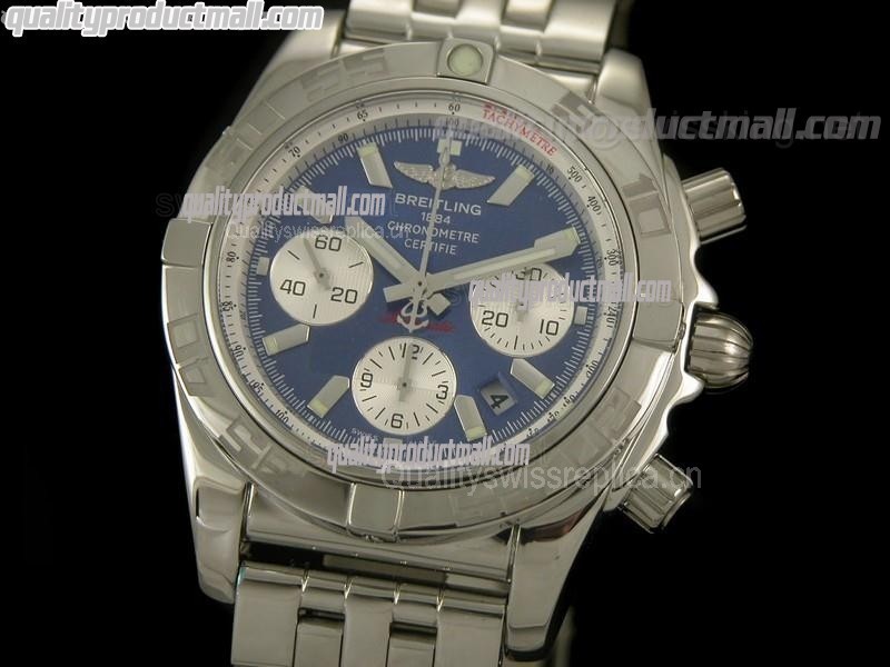 Breitling Chronomat B01 Chronograph-Blue Dial Index Hour Markers-Stainless Steel Bracelet