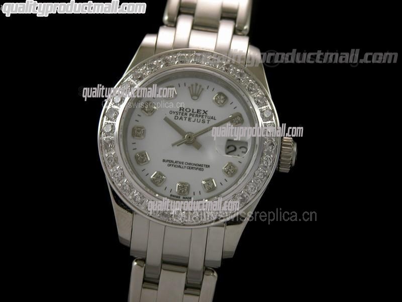 Rolex Masterpiece Ladies Swiss Automatic-White Dial Diamond markers-Stainless Steel Masterpiece Strap