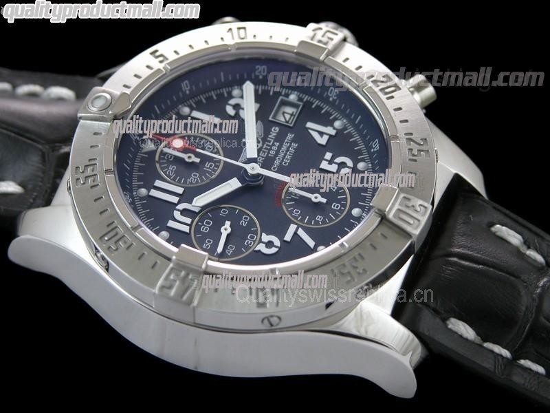 Breitling Skyland Avenger Chronograph-Blue Dial Blue Subdials- Black Leather Bracelet