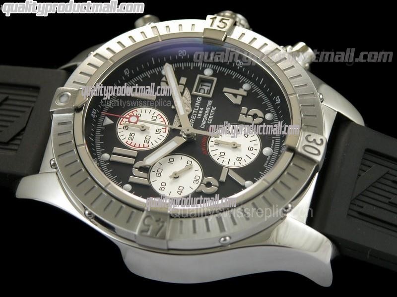 Breitling Blacksteel Super Avenger 48MM 2009 Designs-Black Dial White Subdials-Black Rubber Strap