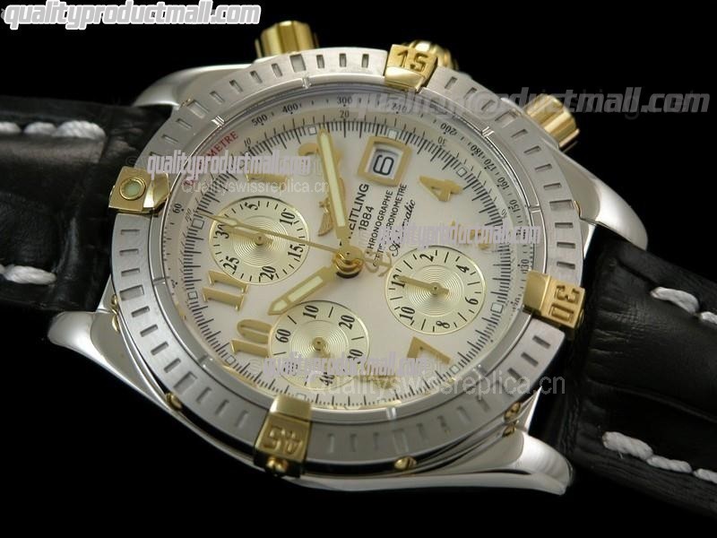 Breitling Choromat Evoluliton V3 Chronograh - White Dial - Bi Tone - Leather Strap - Numerals