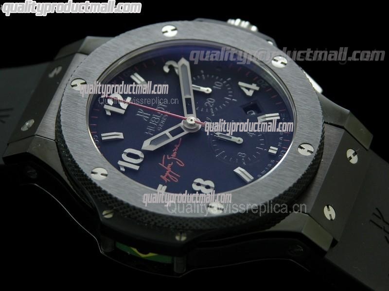 Hublot Big Bang Red Magic ARYTON SENNA Limited Edition Chronograph-Blue Dial Numeral Hour Markers-Black Rubber Strap