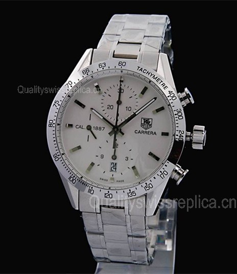 Tag Heuer Carrera Chronograph-White Dial Index Hour Markers-Stainless Steel Bracelet 