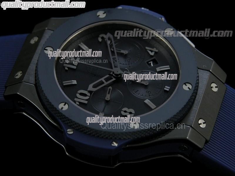 Hublot Big Bang Red Magic Limited Edition Chronograph-Black Dial Numeral Hour Markers-Blue Rubber Strap