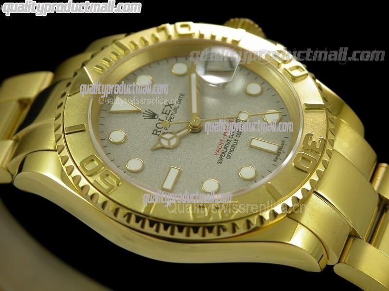 Rolex Yachtmaster II Gold Swiss ETA-Rolesium Dial White Dot Markers-Gold Plated Stainless Steel Oyster Strap