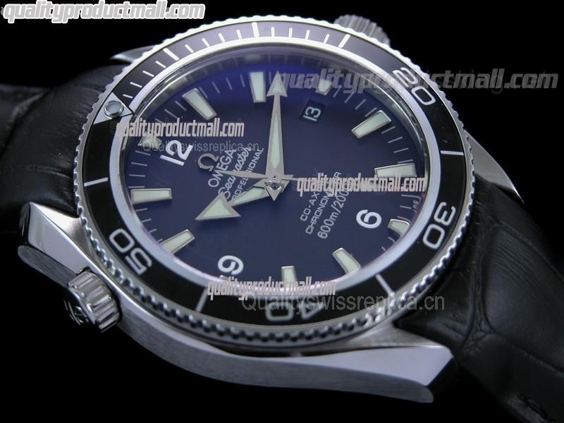 Omega Sea-Master Automatic-Black Dial Black Bezel-Lumed Stick Markers-Black Leather Strap