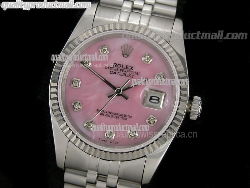 Rolex Datejust 36mm Swiss Automatic Watch-MOP Pink Dial Diamond Hour Markers-Stainless Steel Jubilee Bracelet 