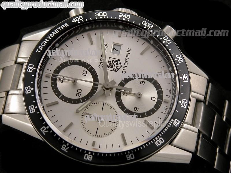 Tag Heuer Carrera Calibre 16 2009 Edition Chronograph-Carbon Fibre White Dial Black Ring Subdials-Stainless Steel Bracelet